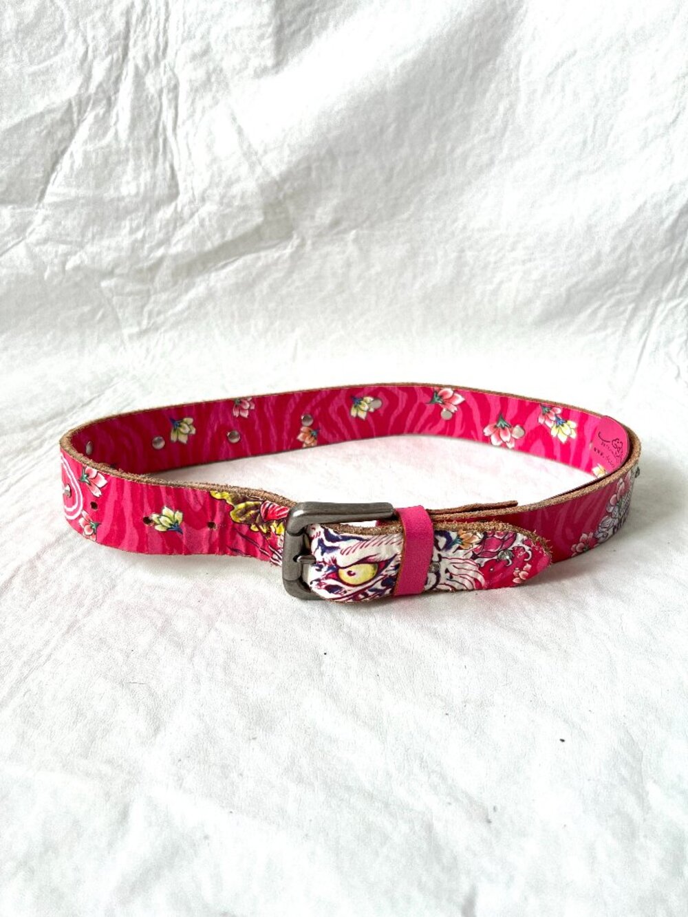 Ed Hardy belt pink leather tiger rhinestones small y2k genuine real handmade